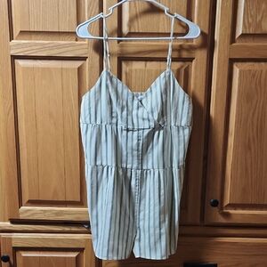 BCBGeneration Olive Stripe and Cream Striped Romper Shorts